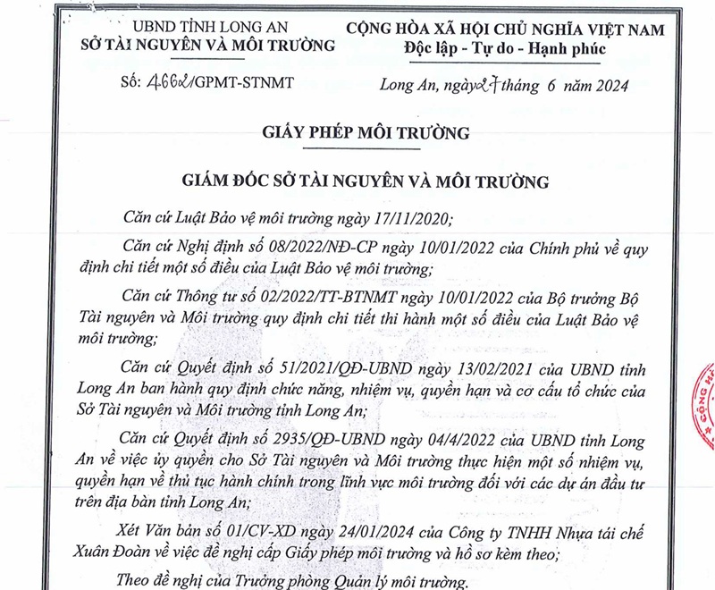 Giấy phép môi trường trong tái chế phế liệu nhựa